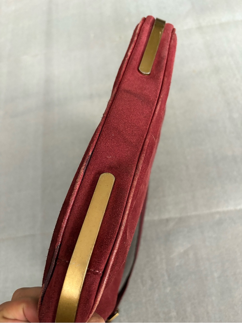 Club Monaco Burgundy Suede Leather Shoulder Bag with Leather Trim - Picture 10 of 14
